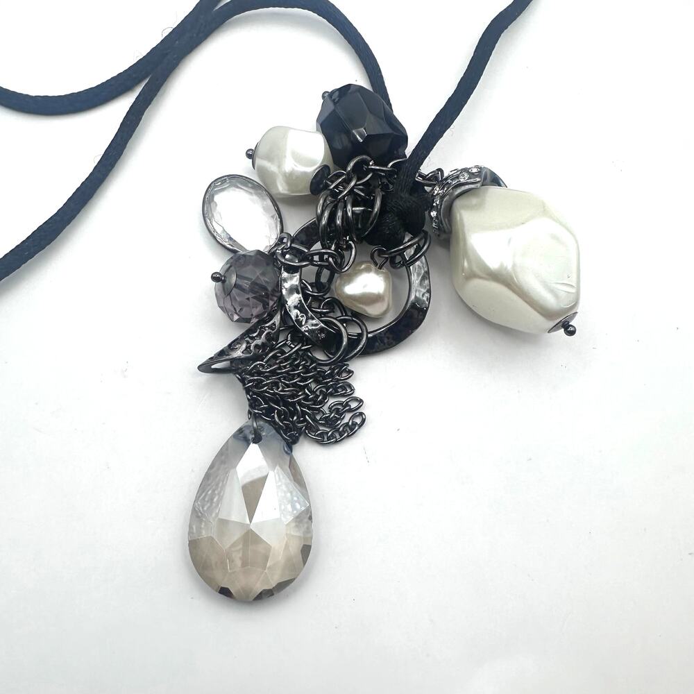 Chico's Faux Pearl Necklace Pendant Black Cord Western Boho Coastal Cowgirl